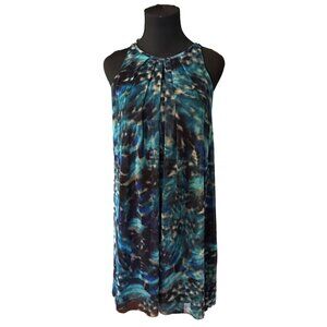 London Times green black blue sleeveless sheath dress size 2
